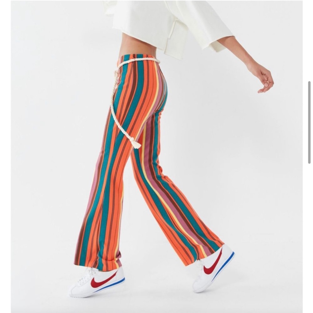 Urban Outfitters UO Bali Striped Low Rise Flare Pants Size XS Rainbow - Picture 2 of 11